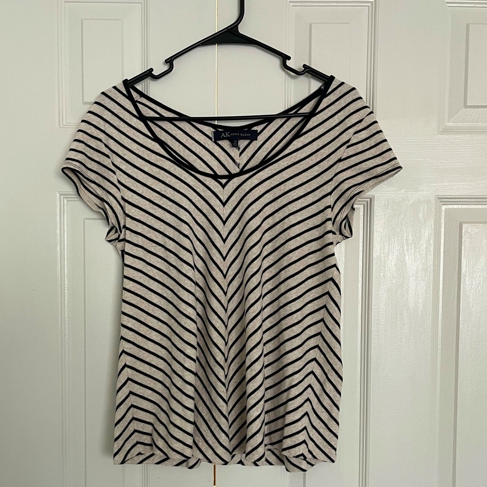 Ann Klein woman’s top striped shirt shirt sleeve size medium